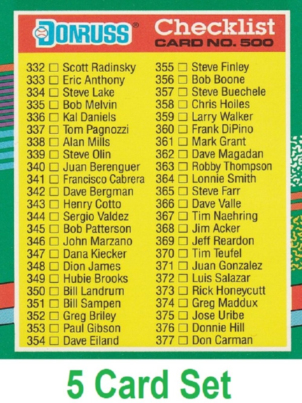 Donruss 91 MLB Checklist Cards